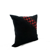 Black Corduroy Throw Pillow with Red Embroidery Patterns