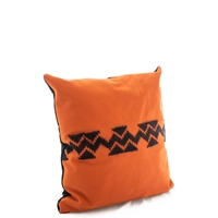 Square Orange Cushion with Black Embroidery Patterns