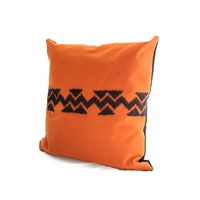 Square Orange Cushion with Black Embroidery Patterns