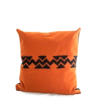 Square Orange Cushion with Black Embroidery Patterns