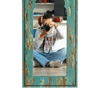 Wall Mirror with Blue Painted Wooden Frame - Large