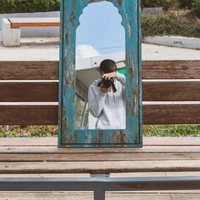 Wall Mirror with Blue Painted Wooden Frame - Large