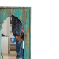 Rectangular Wall Mirror with Blue Painted Wooden Frame