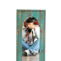 Rectangular Wall Mirror with Blue Painted Wooden Frame