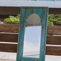 Rectangular Wall Mirror with Blue Painted Wooden Frame