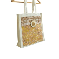 Small Size Tote Bag with Hand Paintings in Earthy Colors