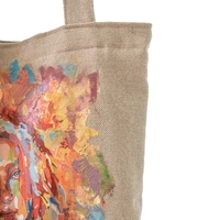 Large Beige Tote Bag with Hand-Painted Girl Portrait - Multiple Designs - Design 1