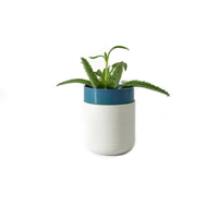 3D Printed Round Plant Pot - Multiple Designs - Navy Blue & Yellow