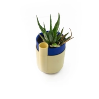 3D Printed Round Plant Pot - Multiple Designs - Navy Blue & Yellow