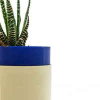 3D Printed Round Plant Pot - Multiple Designs - Navy Blue & Yellow