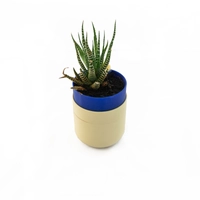 3D Printed Round Plant Pot - Multiple Designs - Navy Blue & Yellow