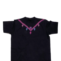 Black T-Shirt with Colorful Hand Embroidery Patterns Around the Collar - S