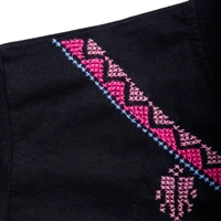 Black T-Shirt with Colorful Hand Embroidery Patterns Around the Collar - S