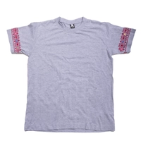 Gray T-Shirt with Floral Hand Embroidery Patterns on the Sleeves - S