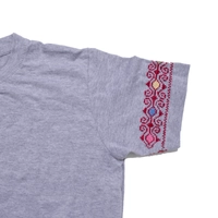 Gray T-Shirt with Floral Hand Embroidery Patterns on the Sleeves - S