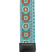 Wide Leather Shoulder Strap with Colorful Stitched Patterns - Multiple Patterns - Pattern 1