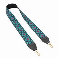 Wide Leather Shoulder Strap with Colorful Stitched Patterns - Multiple Patterns - Pattern 1