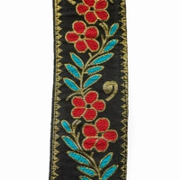 Wide Leather Shoulder Strap with Colorful Stitched Patterns - Multiple Patterns - Pattern 1