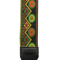 Wide Leather Shoulder Strap with Colorful Stitched Patterns - Multiple Patterns - Pattern 1