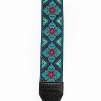 Wide Leather Shoulder Strap with Colorful Stitched Patterns - Multiple Patterns - Pattern 1