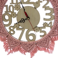 Wooden Wall Clock with Pink Sunflower Crochet Frame