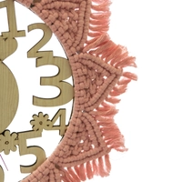 Wooden Wall Clock with Pink Sunflower Crochet Frame