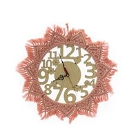 Wooden Wall Clock with Pink Sunflower Crochet Frame