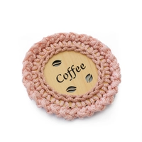 "Coffee" Light Wood Coaster with Crochet Frame - Multiple Colors - Dark Pink