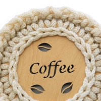 "Coffee" Light Wood Coaster with Crochet Frame - Multiple Colors - Dark Pink