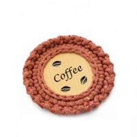 "Coffee" Light Wood Coaster with Crochet Frame - Multiple Colors - Dark Pink