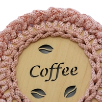 "Coffee" Light Wood Coaster with Crochet Frame - Multiple Colors - Dark Pink