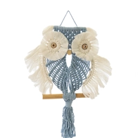 Blue & White Owl Wall Hanging Hand-Woven