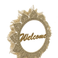 Beige Crochet Sun Wood Wall Hanging - Welcome