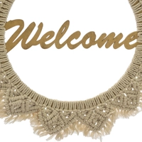 Beige Crochet Sun Wood Wall Hanging - Welcome