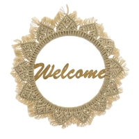 Beige Crochet Sun Wood Wall Hanging - Welcome