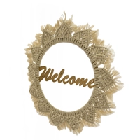 Beige Crochet Sun Wood Wall Hanging - Welcome