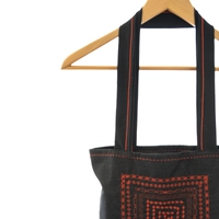 Black Tote Bag with Multiple Machine Embroidery Patterns in Red