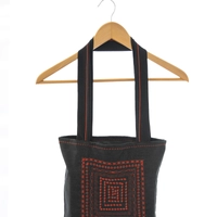 Black Tote Bag with Multiple Machine Embroidery Patterns in Red