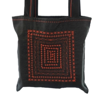 Black Tote Bag with Multiple Machine Embroidery Patterns in Red