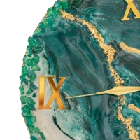 Resin Wood Wall Clock with Roman Numeral - Green & Gold