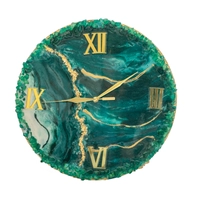 Resin Wood Wall Clock with Roman Numeral - Green & Gold