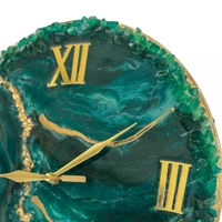 Resin Wood Wall Clock with Roman Numeral - Green & Gold