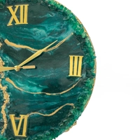 Resin Wood Wall Clock with Roman Numeral - Green & Gold