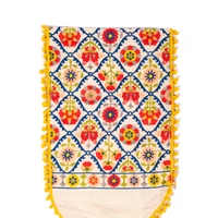 Beige Table Runner with Colorful Floral Patterns - Multiple Designs - Design 1