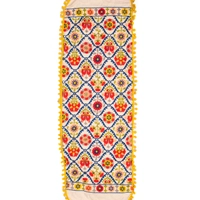 Beige Table Runner with Colorful Floral Patterns - Multiple Designs - Design 1