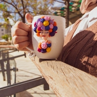 White Ceramic Mug Decorated with Hand-Formed Woman Figure