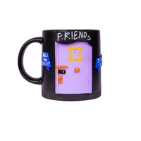 Black Ceramic Mug with Polymer Clay Decoration - Friends 