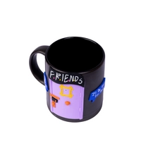 Black Ceramic Mug with Polymer Clay Decoration - Friends 