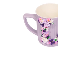 Matt Lavender Ceramic Mug Adorned with Floral L Letter