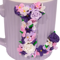 Matt Lavender Ceramic Mug Adorned with Floral L Letter